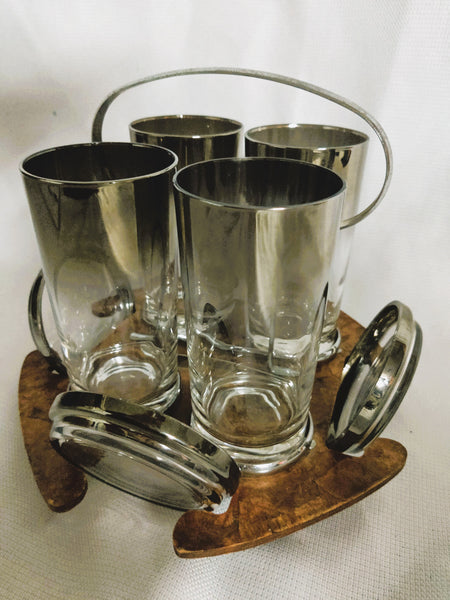 Dorothy Thorpe Silver Faded Glasses, Coasters & Wooden Caddy (READ DETAILS)