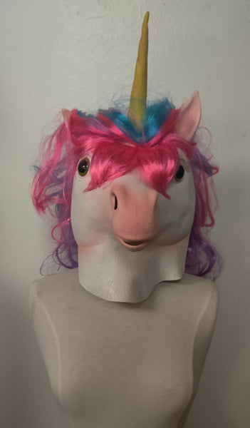 Adult Unicorn Mask w/ Multi-color Hair