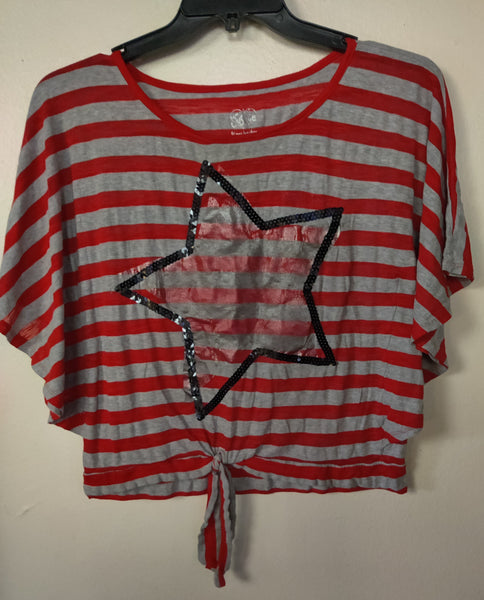Size 18 JUSTICE Gray & Red Striped Shirt