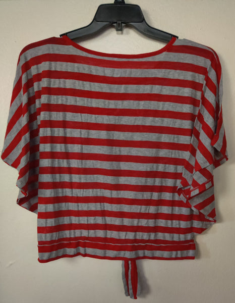 Kids Size 18 JUSTICE Gray & Red Striped Shirt