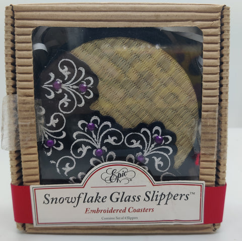 Brand New Set of 4 Snowflake GLASS SLIPPERS Embroidered Coasters