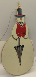 Vintage Wood Gentleman Snowman  Ornament w/ Umbrella