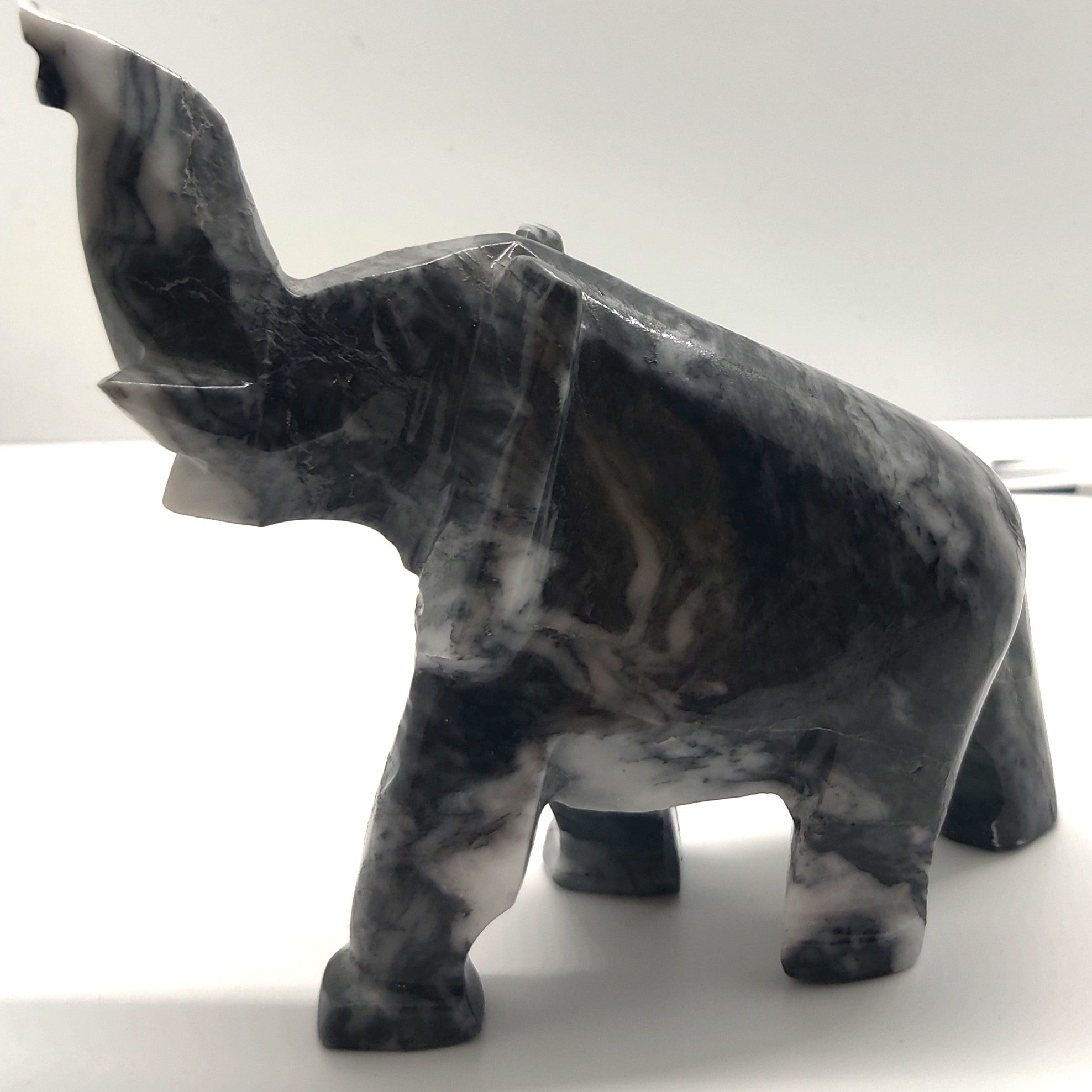 Vintage Solid Marble Elephant Figurine Statue