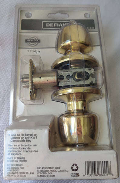 Replacement DEFIANT Gold Keyed Brass Door Knob