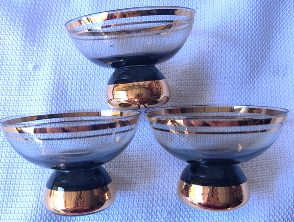 Vintage Set Of 3 Silver Band Mid Century 1 oz Drink Glasses