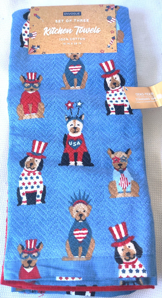 Brand New Set of 3 ENVOUGE Independence Day Dog Kitchen Dish Towels