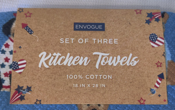 Brand New Set of 3 ENVOUGE Independence Day Dog Kitchen Dish Towels