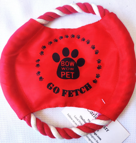 BOW WOW PET "Go Fetch" Red Rope Squeaker Dog Frisbee & Tug Toy