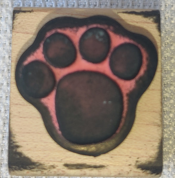 Wooden Paw Print Rubberr Stamp