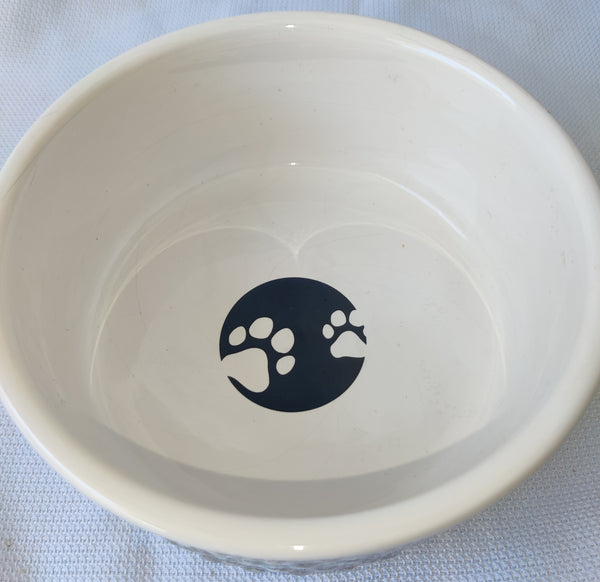 White & Gray Ceramic Dog Bowl