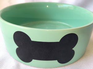 CHASING BAXTER Teal Ceramic Dog Bowl w/ Bone Graphic