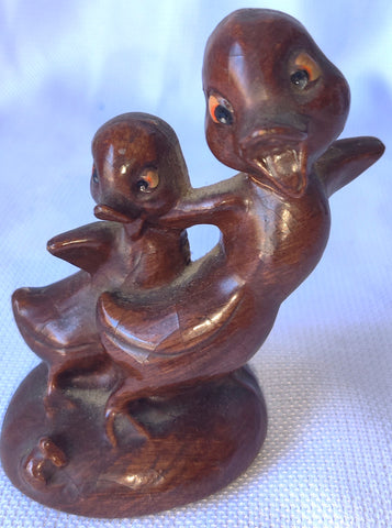ALBERTO LENA Hand Carved Wood Polished Numbered Ducks Statue