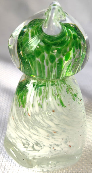 Green & Clear Blown Glass Speckled Cat Paperweight Figurine