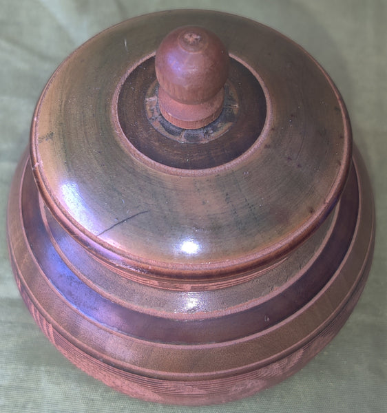 Mexican Turned Wood Carved Brown Jar w/ Lid