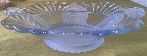 Clear & Blue Frosted Vintage Glass Two Section Square Condiment Tray