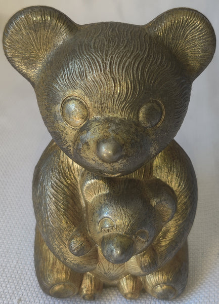 Vintage Gold Mama & Cub Coin Bank Bear Figurine