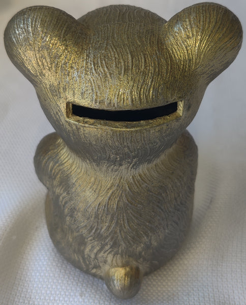 Vintage Gold Mama & Cub Coin Bank Bear Figurine