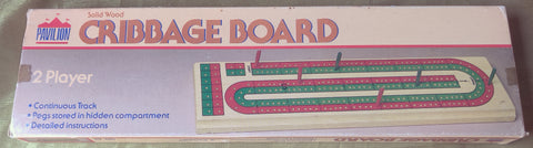 Vintage PAVILLION 2 Player Solid Wood Cribbage Board