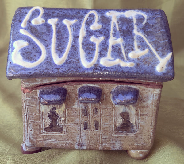 Vittage 2-Pc Pottery Cottage Sugar Container