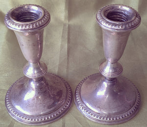 Set Of 2 Sterling Silver Vintage Candlesticks