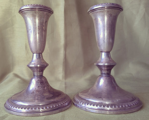 Set Of 2 Sterling Silver Vintage Candlesticks