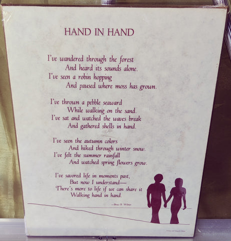 Brand New Vintage 1997 Bruce B. Wilmer Poetry Plaque ~ "Hand in Hand"