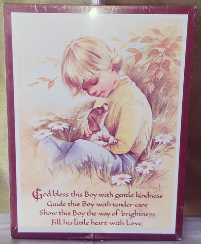 Alan Grant Brand New Vintage 70's God Bless This Boy Dog Picture Plaque