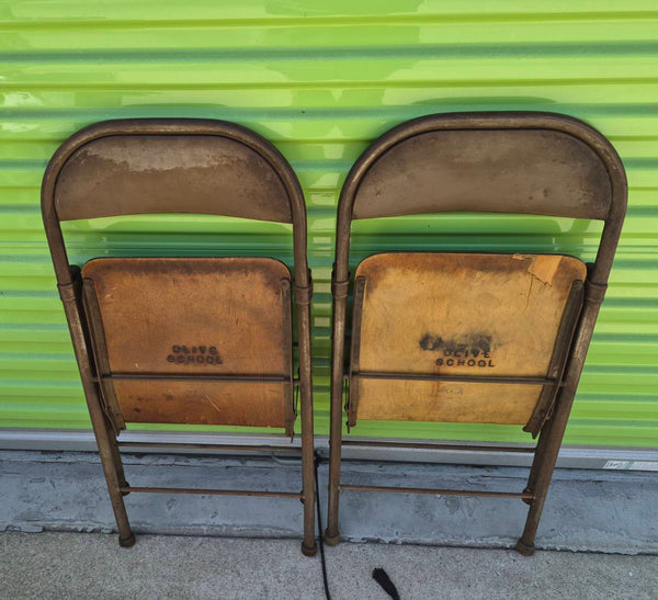 Pair of 2 Vintage Mid Century Folding Metal Chairs