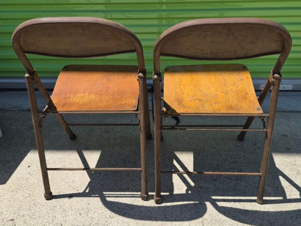 Pair of 2 Vintage Mid Century Folding Metal Chairs