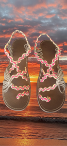 Size 7 Handmade Multi Pattern Pink & Black Sandals