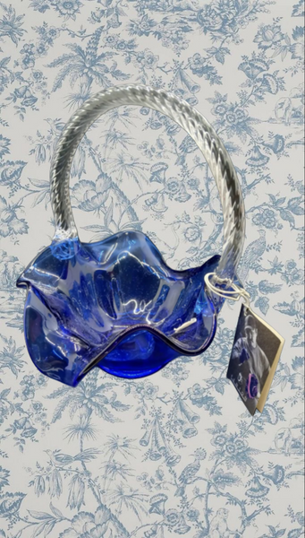 Brand New FENTON Cobalt Blue Braided Handle Glass Basket Vintage Style Home Decor