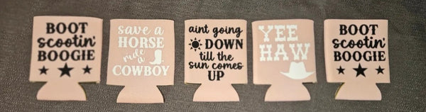 Lot of 5 Country Cowboy Cowgirl Pink Drink Koozies