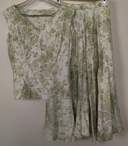 Small/Medium HANDMADE Women's Vintage Blue & White Chiffon Fully Lined Dress (FLAWS)