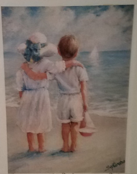 "Let's Sail Away" Framed Print Signed LEN 79/500 Boy & Girl Oceanside September McGee Art