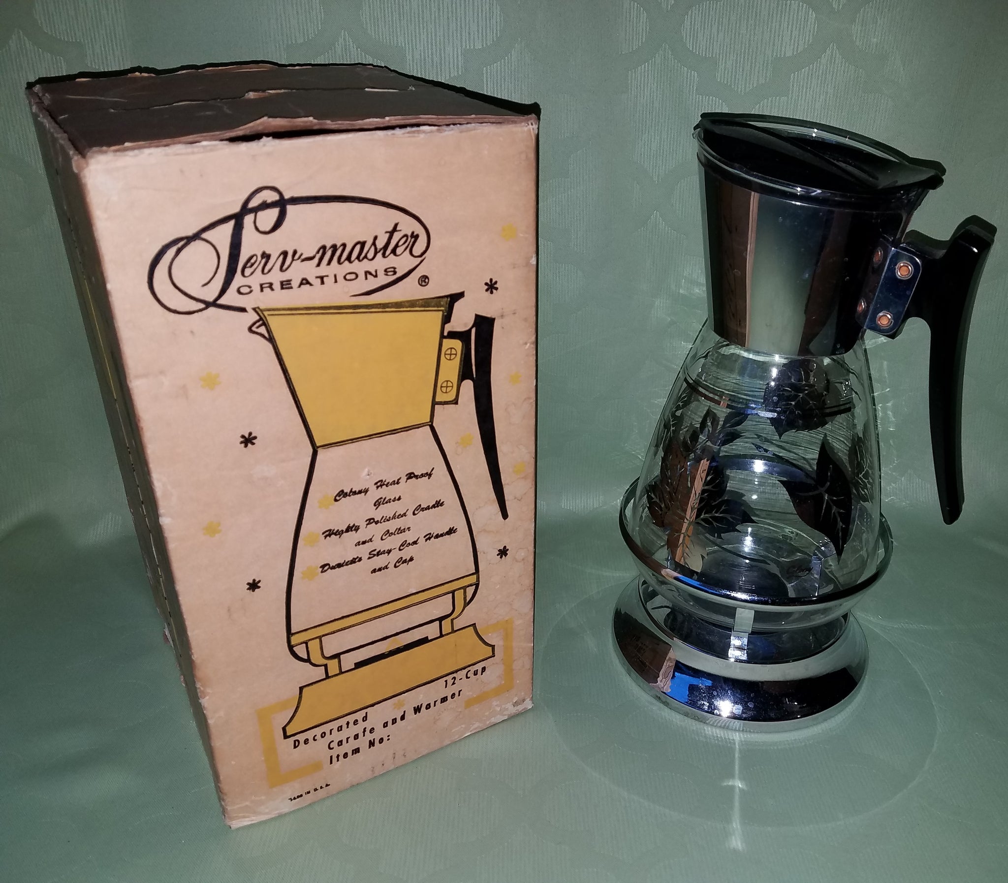 Vintage Serv-Master Creations 12-Cup Decorated Carafe & Warmer