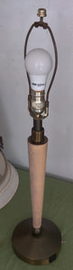 Vintage Wood & Brushed Brass Table Lamp w/ Outlet & Shade Choice