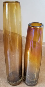 Set of 2 Vintage Collectible Tan/Yellow Depressed Glass Vases