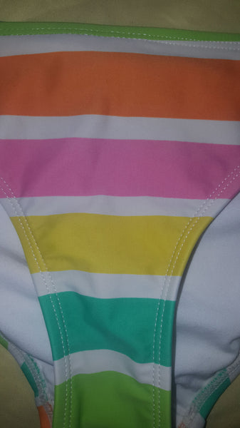 Women's H&M Size 12 Orange Top / Rainbow Striped Bottom Bikini Bathing Suit