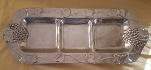 Vintage Hand Forged Pewter Trio Serving Tray w/ Grape Accents