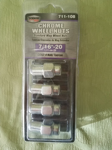 Pkg of 4 Brand New DORMAN 7/16"-20 Chrome Wheel Nuts