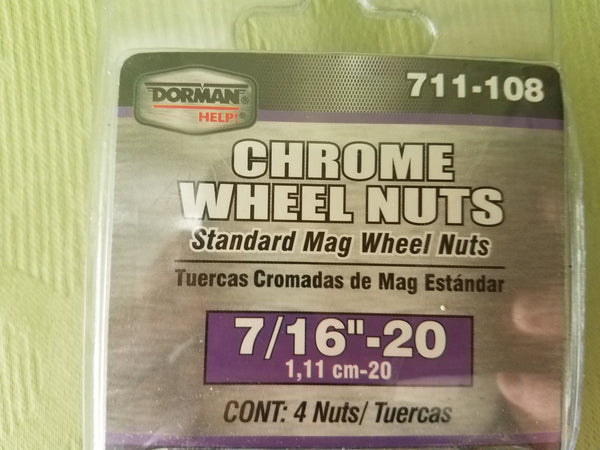Pkg of 4 Brand New DORMAN 7/16"-20 Chrome Wheel Nuts