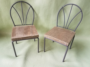 Set of 2 Metal & Wood Mini Decorative / Toy Chairs