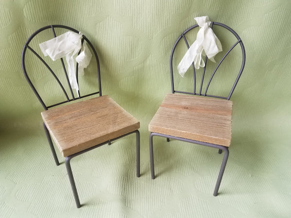 Set of 2 Metal & Wood Mini Decorative / Toy Chairs