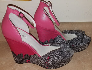 Women's Size 9.5 Pink & Black NINE WEST Wedge High Heel Shoes