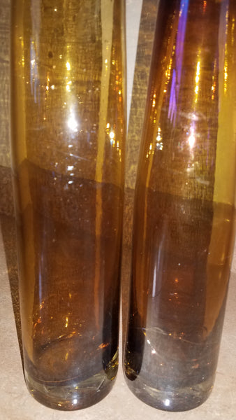 Set of 2 Vintage Collectible Tan/Yellow Depressed Glass Vases