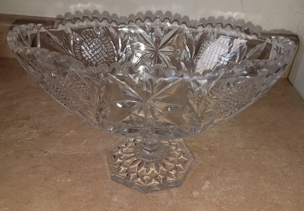 Vintage Crystal Oval Pedestal Candy Dish