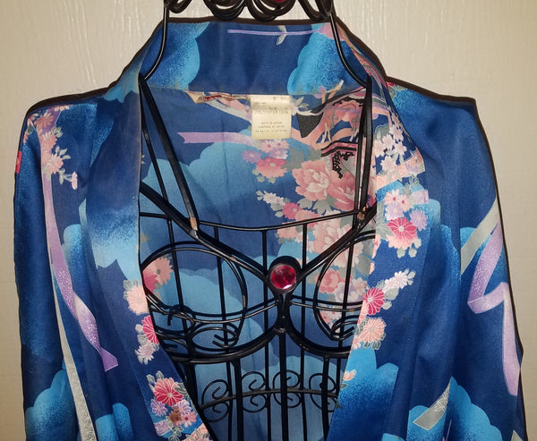 Vintage Mamky Blue Floral 57" Long One Size Fits Most Kimono