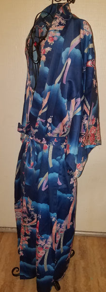 Vintage Mamky Blue Floral 57" Long One Size Fits Most Kimono