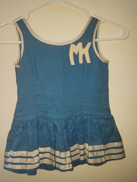 1929 Handmade Blue & White 5T Personalized "MK" Cheer / Dance Dress