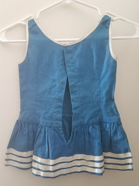 1929 Handmade Blue & White 5T Personalized "MK" Cheer / Dance Dress